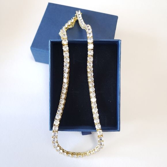 Tennis Chain Necklace Real Gold Plated Hip Hop Rock Street Jewelry 16 inches - Picture 12 of 13